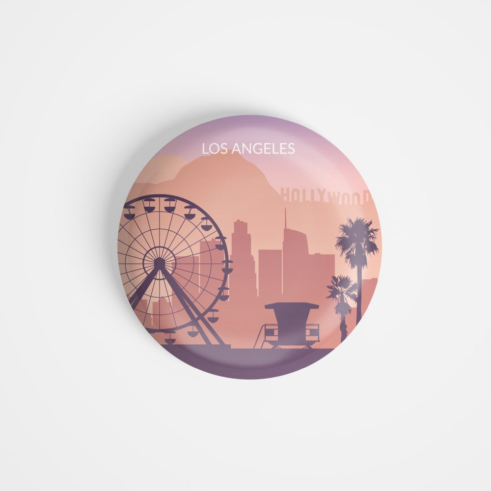 dhcrafts Round Fridge Magnet Multicolour U.S.A Los Angeles Glossy Finish Design Pack of 1 (58 mm)
